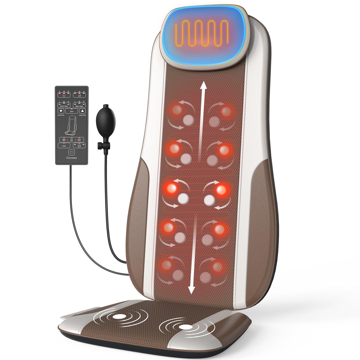 Shiatsu Back Massager with Heat, 2 Vibration Motors, PU Leather W746