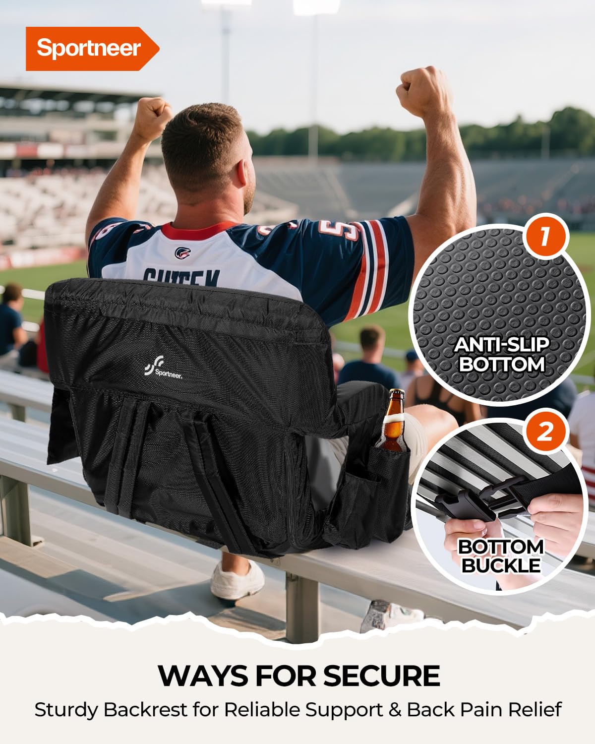 Stadium Seats with Back Support 2.5'' Thick Cushion 6 Adjustable Angle Bleacher Seat with Armrest R460