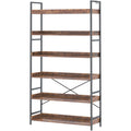 Adjustable 6-Tier Wood and Black Metal Bookshelf R80129