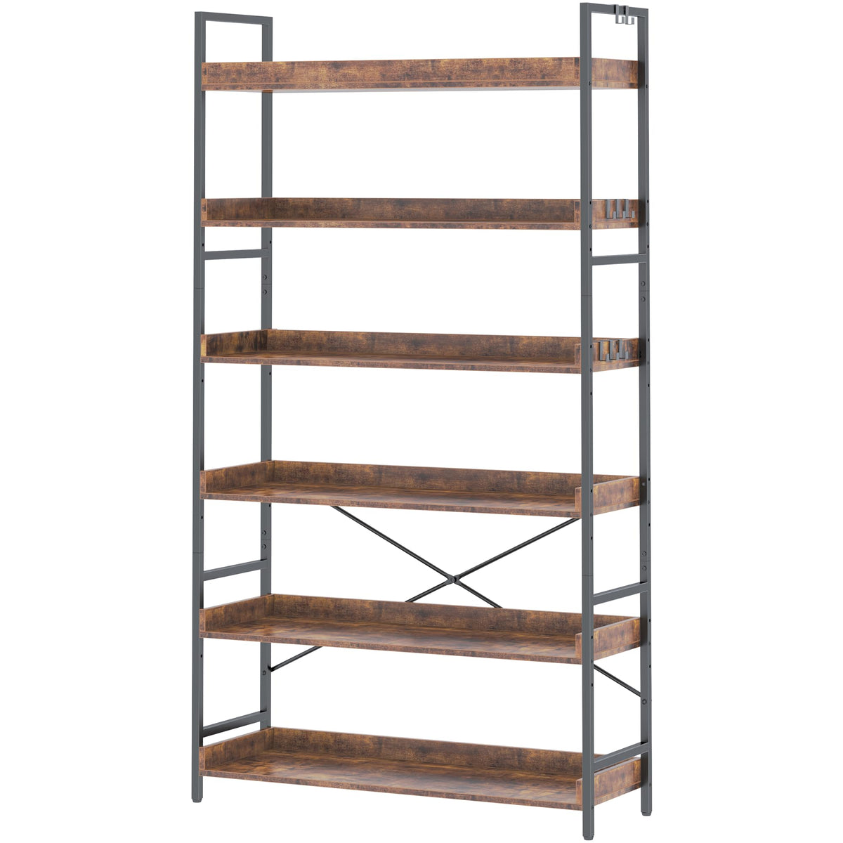 Adjustable 6-Tier Wood and Black Metal Bookshelf R80129