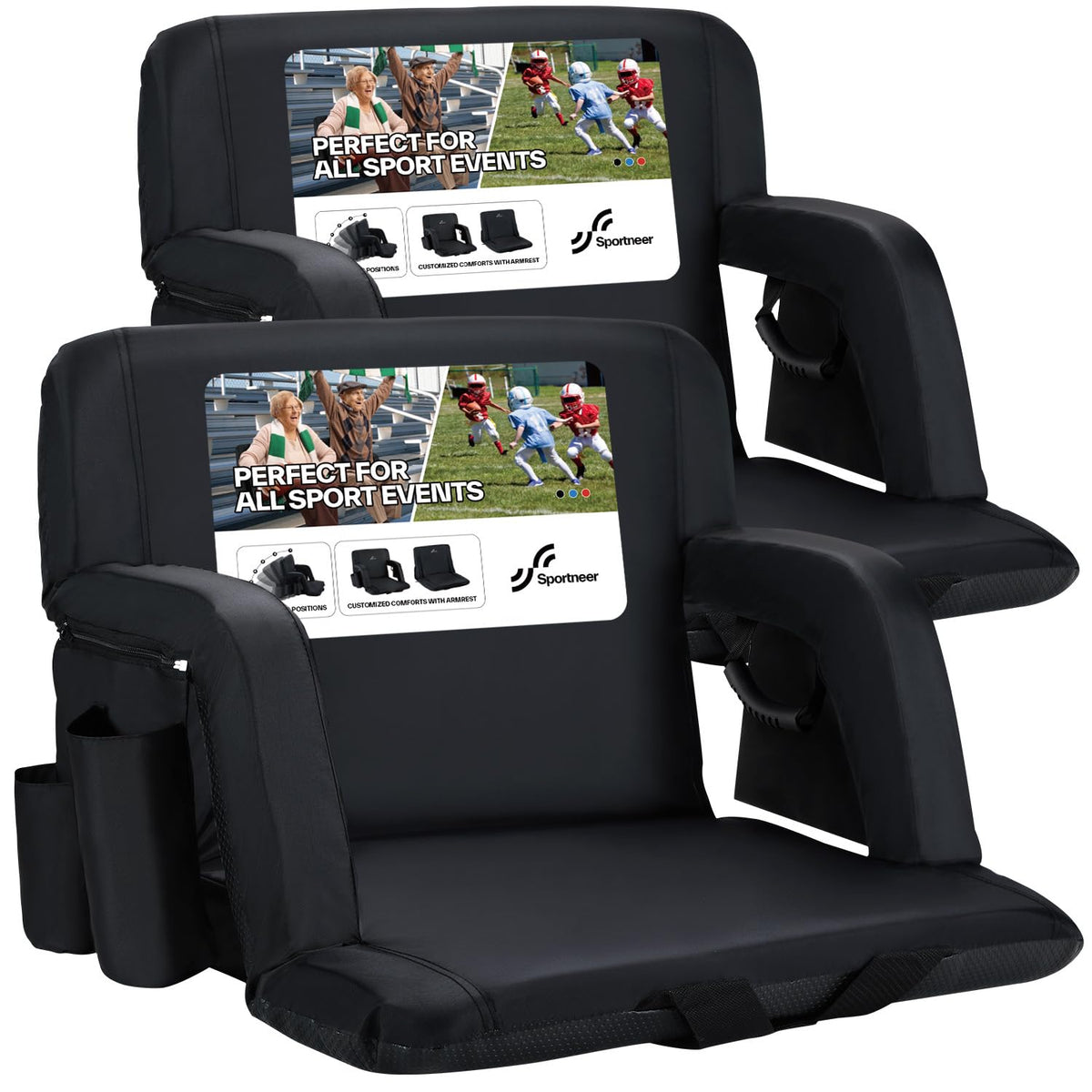 Stadium Seats with Back Support 2.5'' Thick Cushion 6 Adjustable Angle Bleacher Seat with Armrest R460