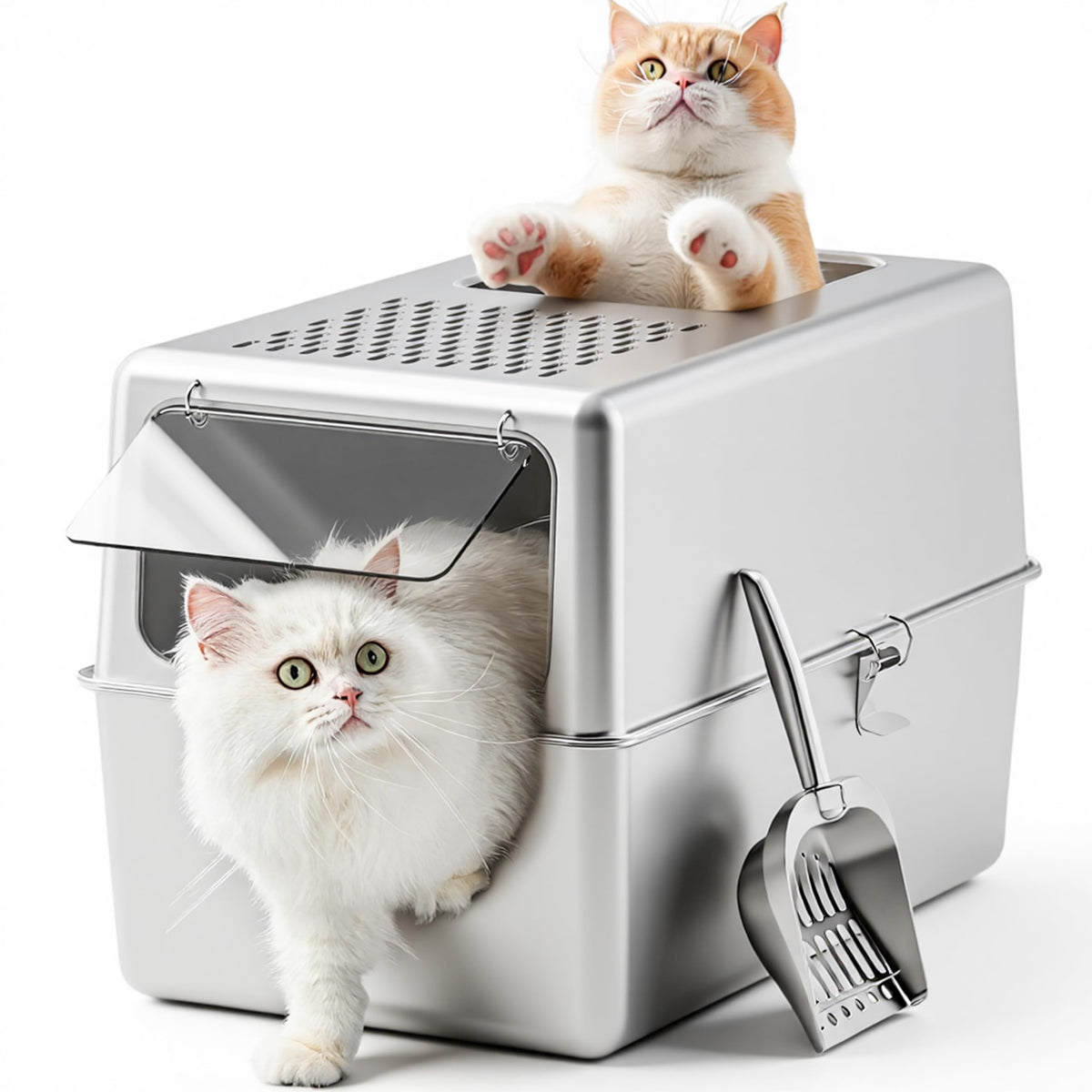Enclosed Stainless Steel Cat Litter Box with Lid M57511