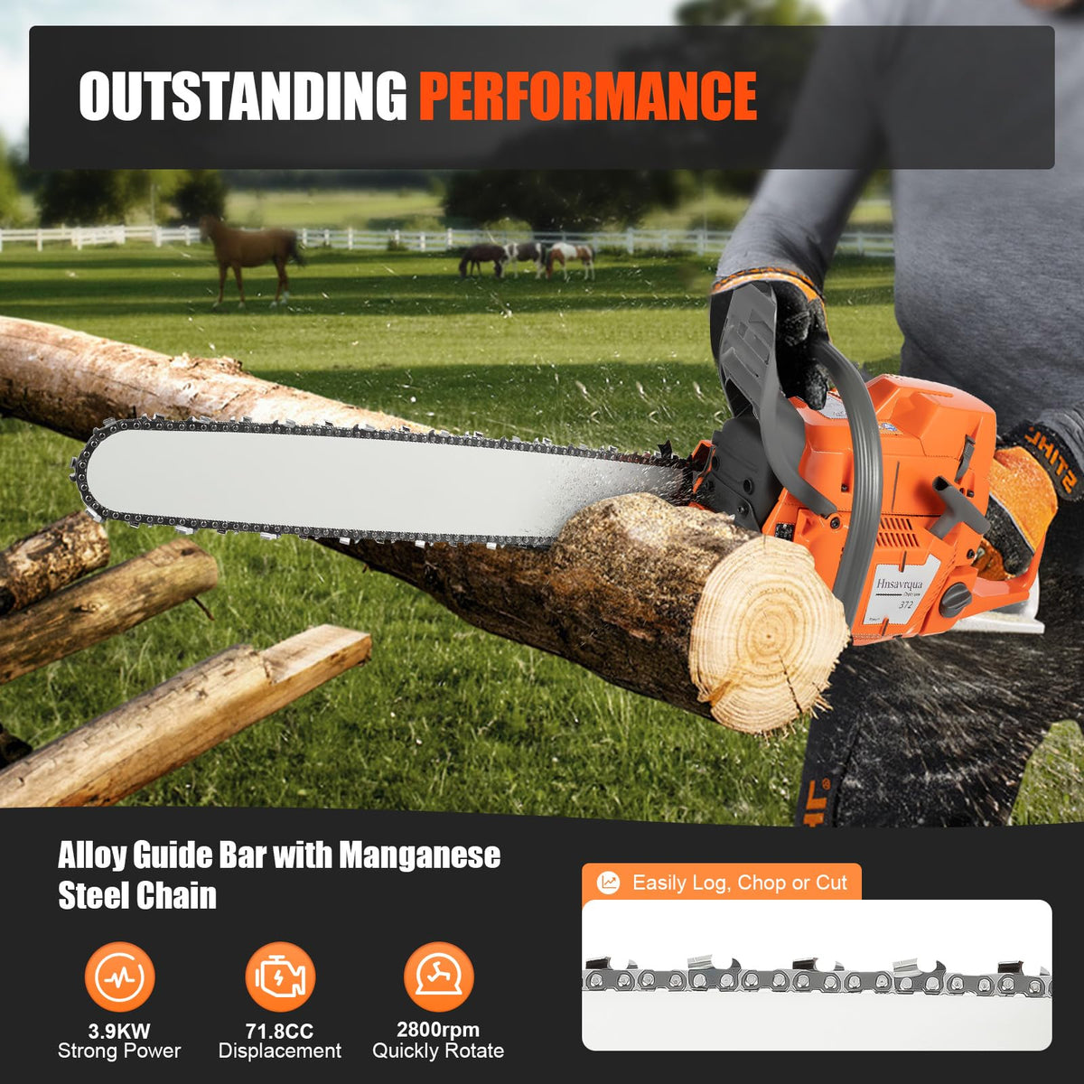 Gas Powered Chainsaw, 72cc 2-Cycle Engine, 24'' Handheld L6119