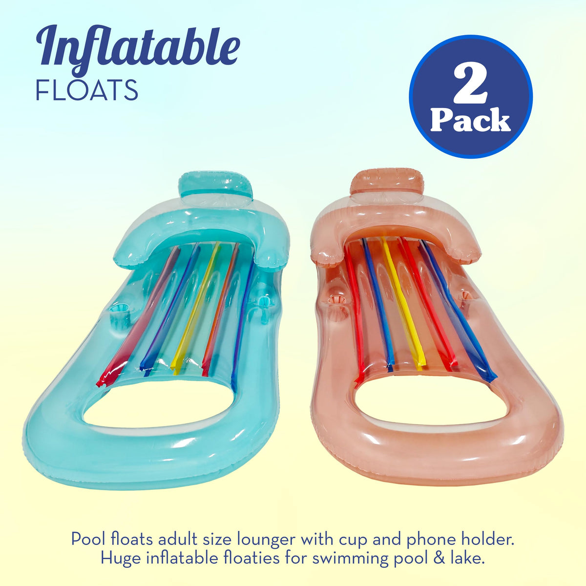 Adult Size Pool Floats Lounger with Cup Holder 2 Pack O569