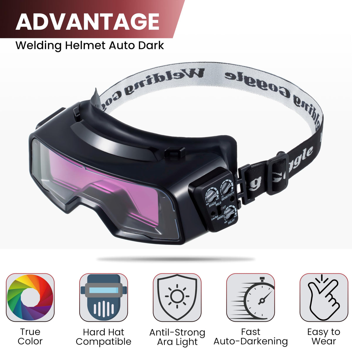 Auto Darkening Welding Goggles with Welder Mask and 10 Replacement Lenses F801