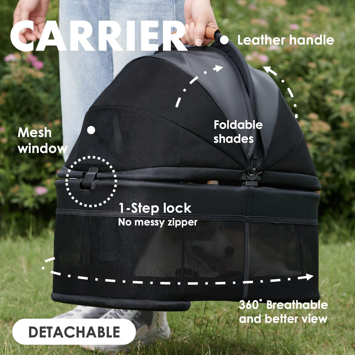3 in 1 Folding Dog Stroller with Removable Carrier A316