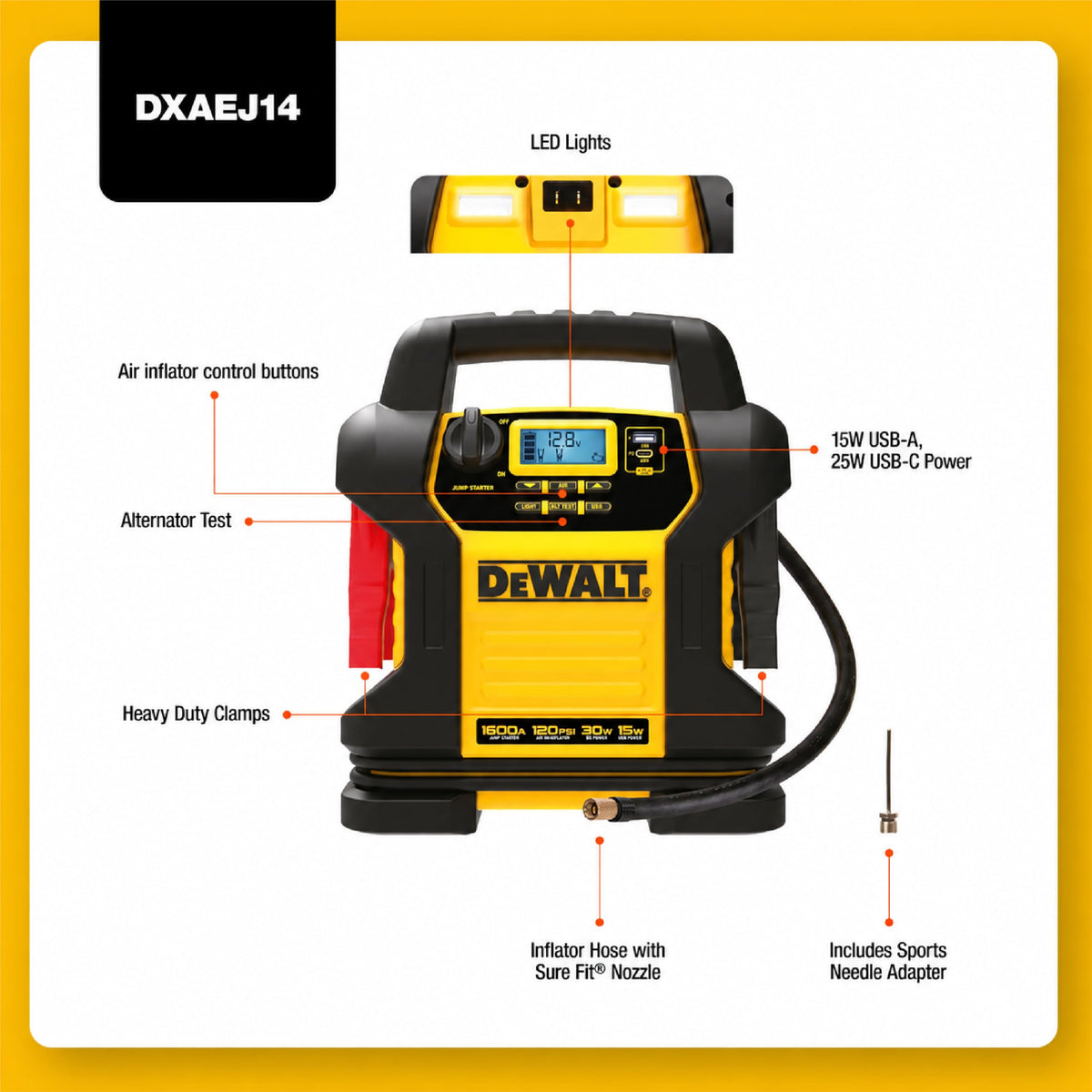 1600 Peak Amp Jump Starter with 120 PSI Air Inflator N286