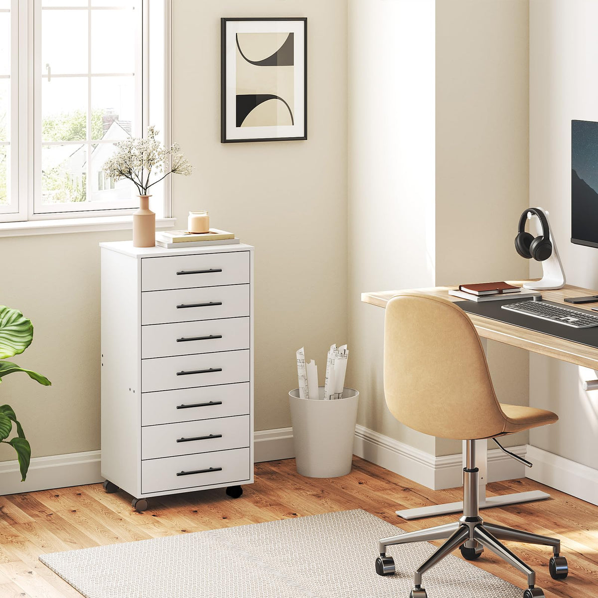 White 7 Drawer Wood File Cabinet X30088