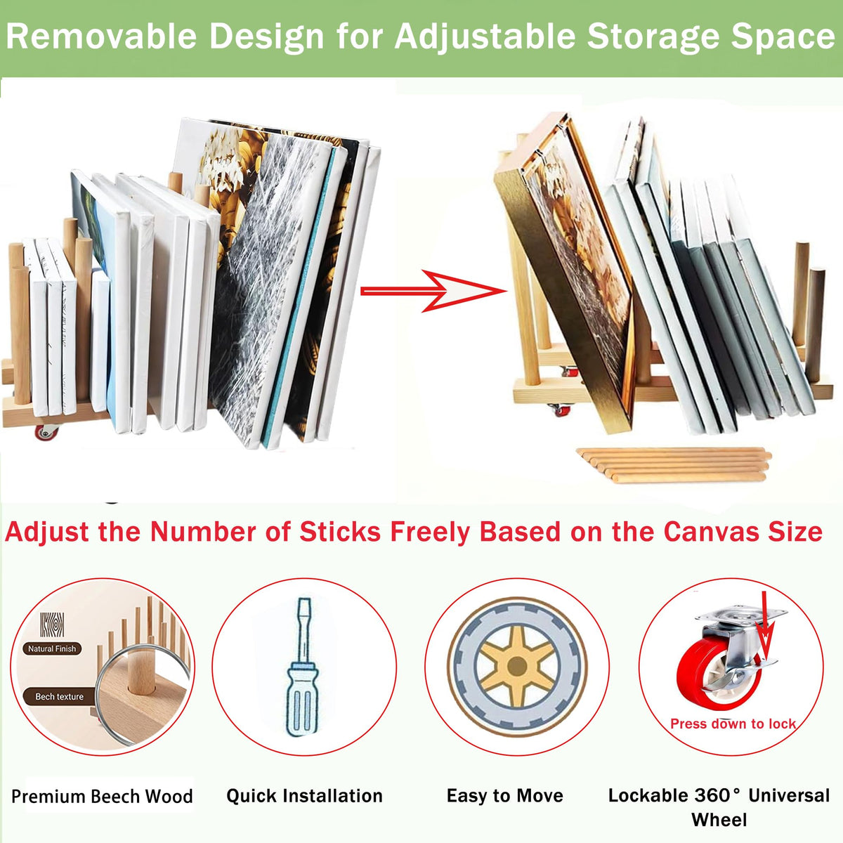 Artwork Storage Rack with Brake Caster Wheels 12in X865