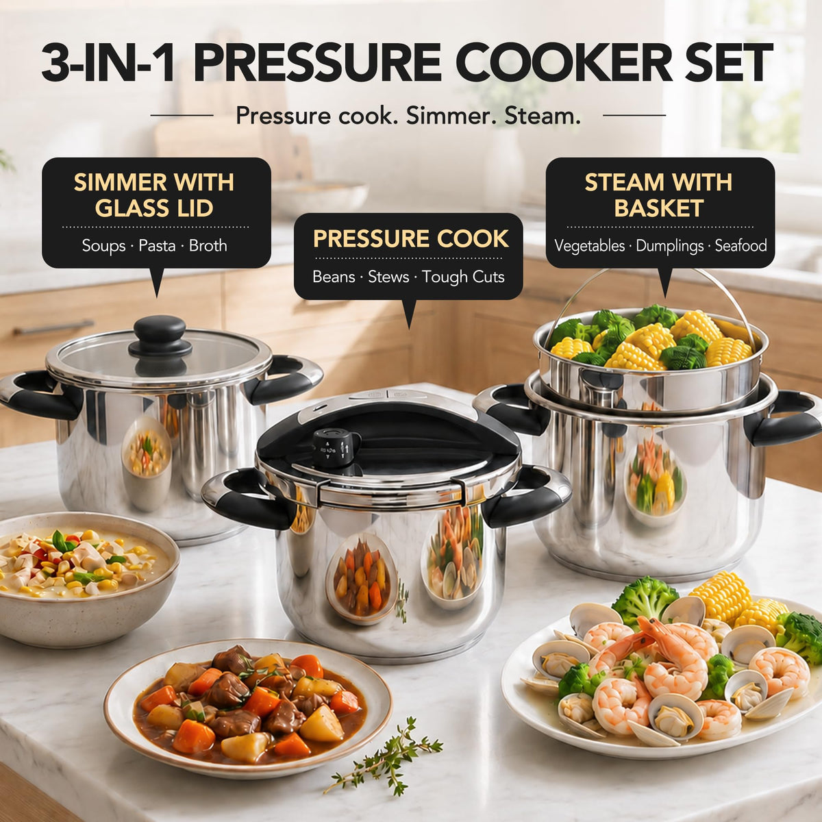 3.2QT Stainless Steel Stovetop Pressure Cooker Q295108