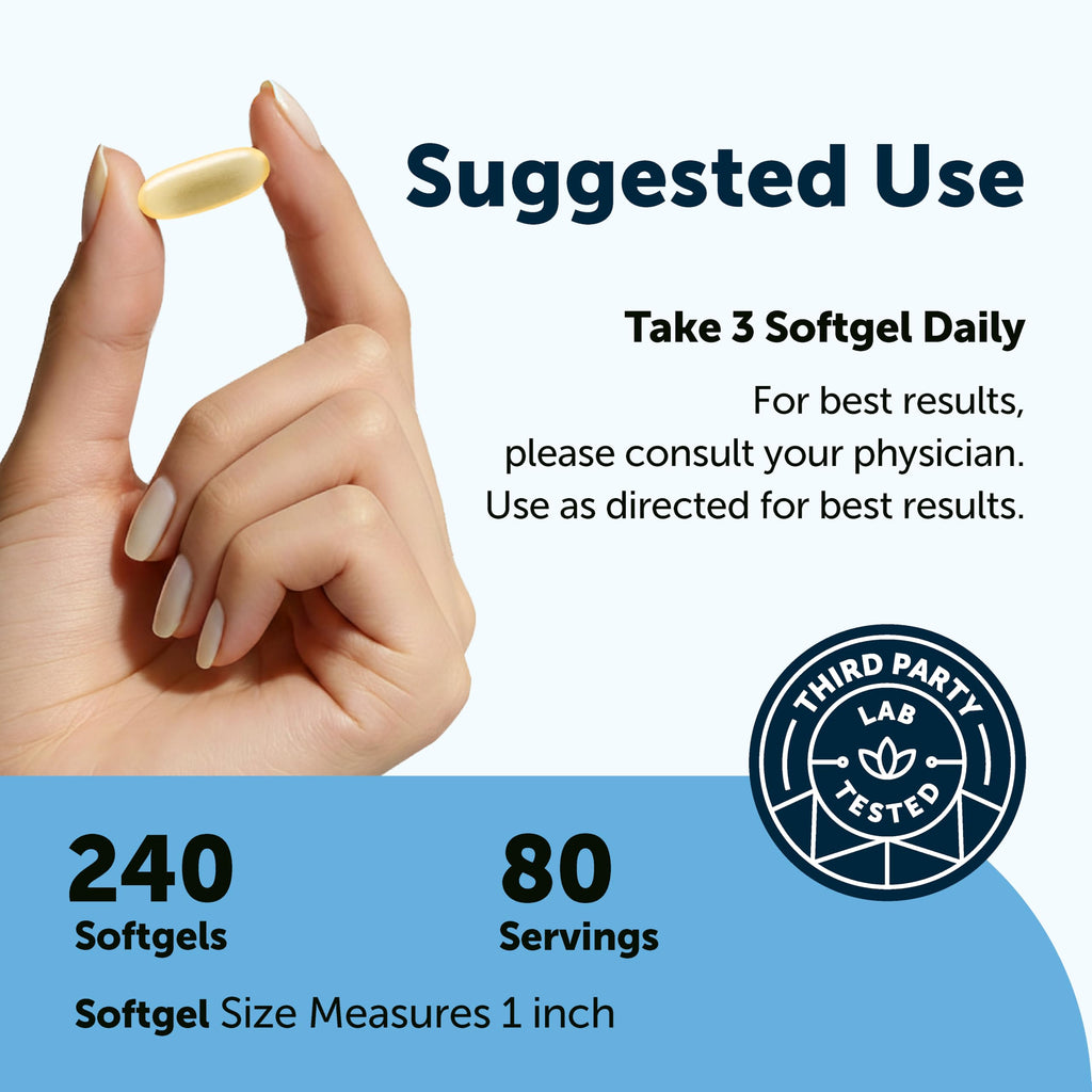 Omega 3 Fish Oil 3,000mg 240 Softgels Lemon Flavored EPA DHA O81128