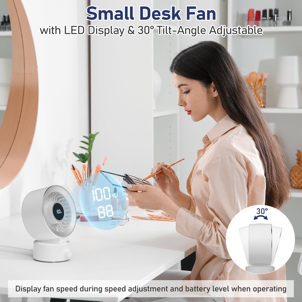 White Rechargeable Desk Fan with 1200mAh Battery C998158