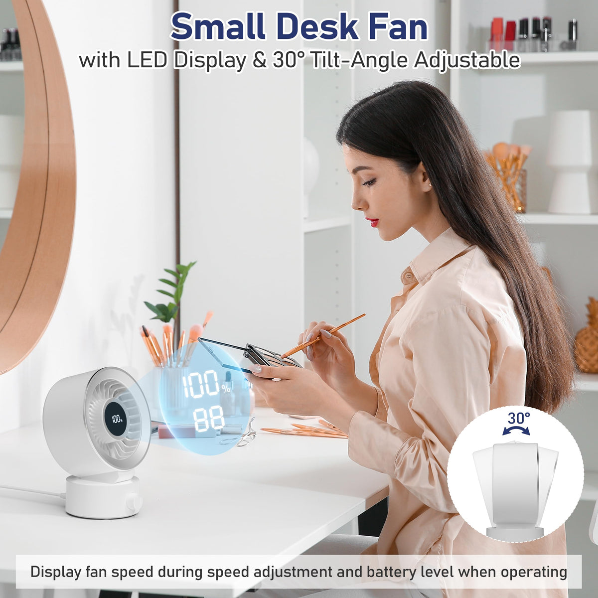 White Rechargeable Desk Fan with 1200mAh Battery C998158