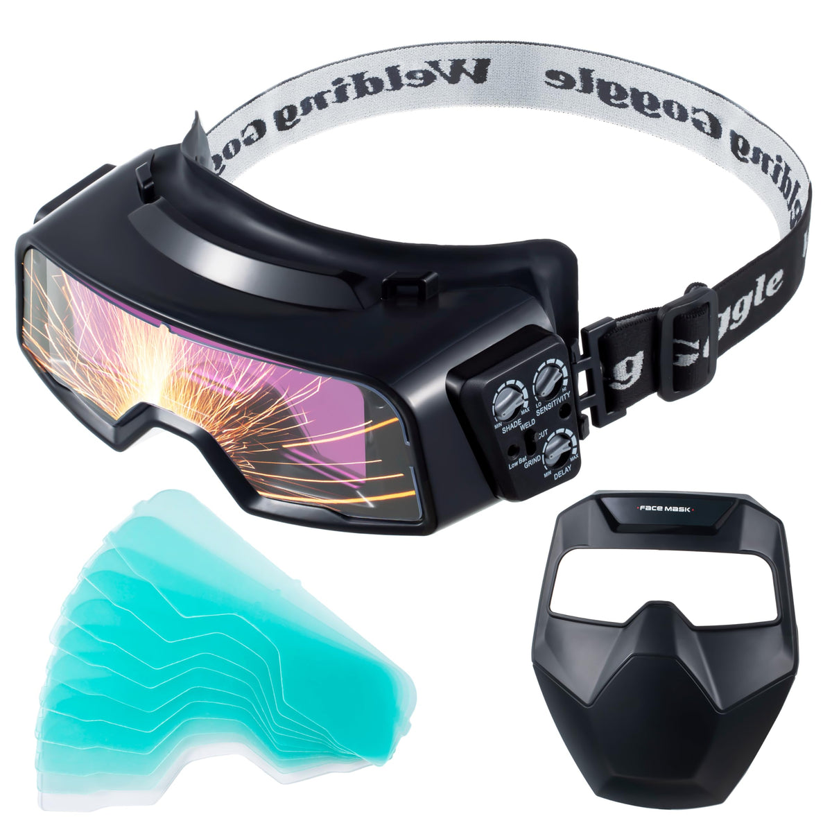 Auto Darkening Welding Goggles with Welder Mask and 10 Replacement Lenses F801