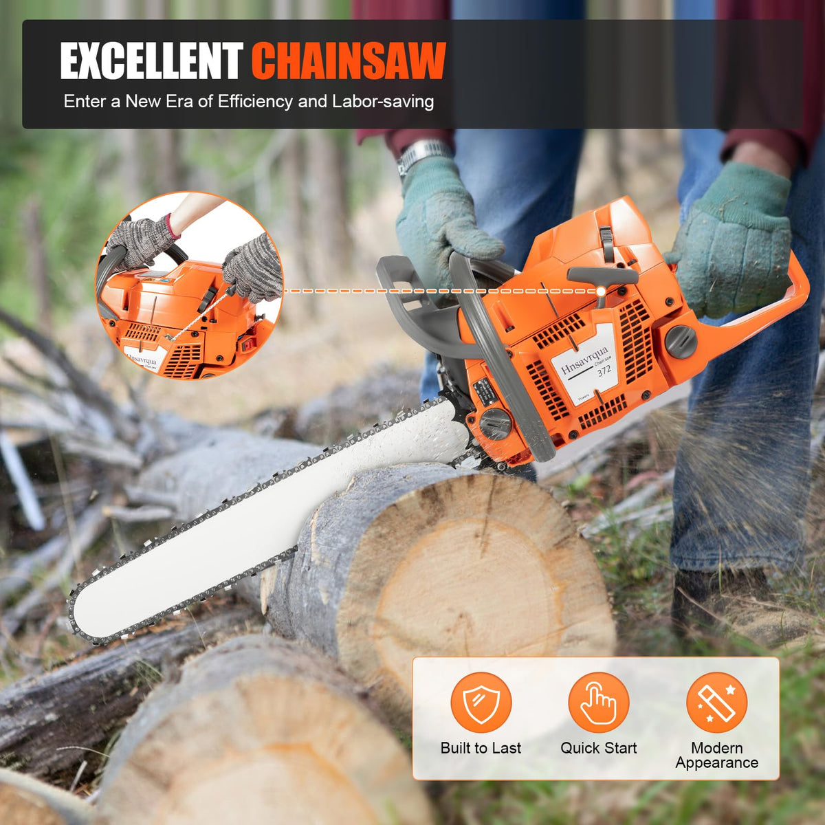 Gas Powered Chainsaw, 72cc 2-Cycle Engine, 24'' Handheld L6119