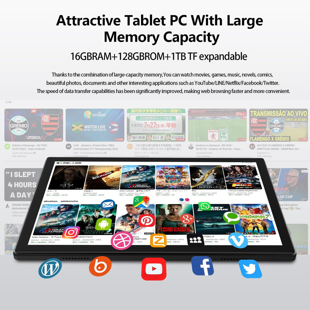 10 inch Android Tablet with Keyboard, 128GB ROM 16GB RAM, Black I773645