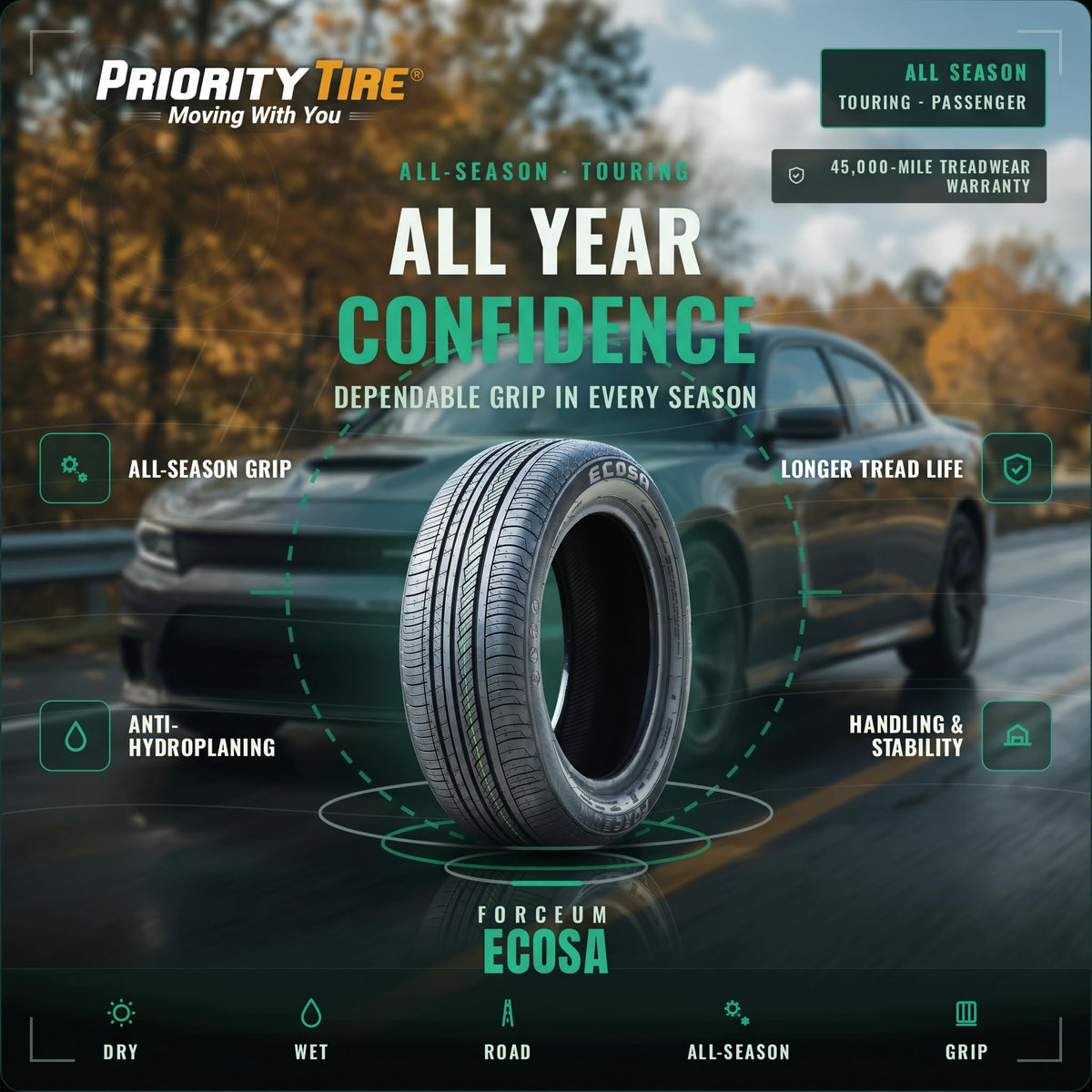All-Season Touring Radial Tire 205/65R15 94V Black Side Wall E484
