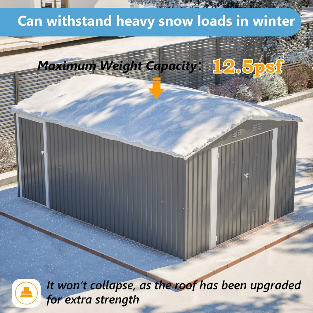10x14 FT Light Gray Metal Storage Shed D710487