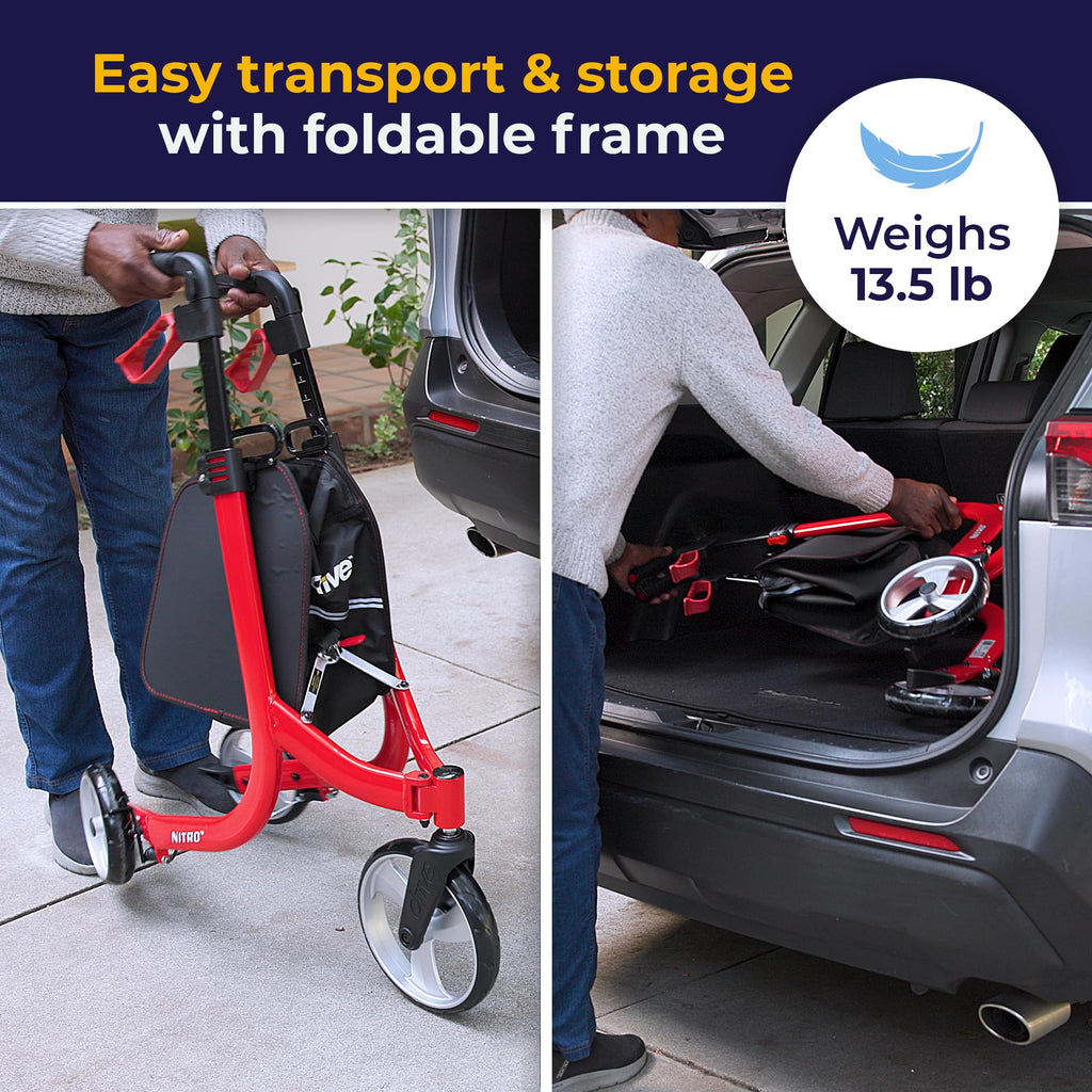 Red 3 Wheel Rollator Walker V680966