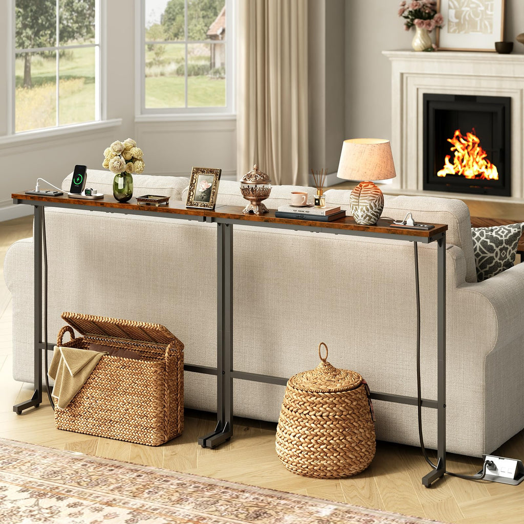 63 Inch Narrow Console Table with 2 Power Outlets K818273