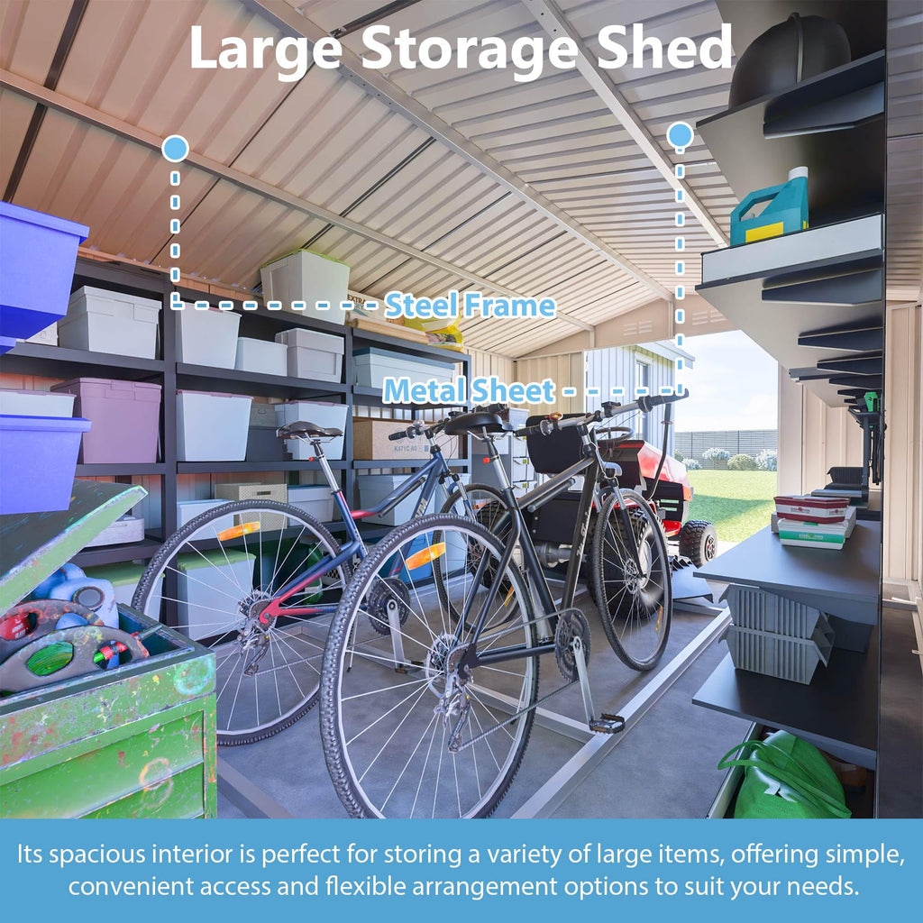 10x14 FT Light Gray Metal Storage Shed D710487