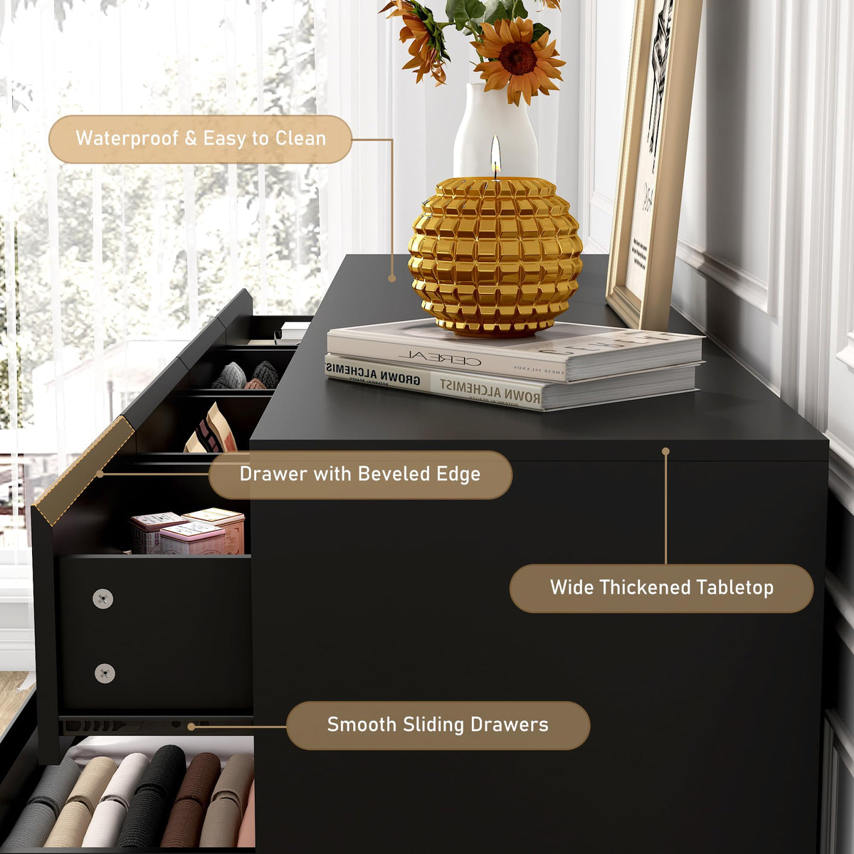 Black 10 Drawer Wood Dresser X6137