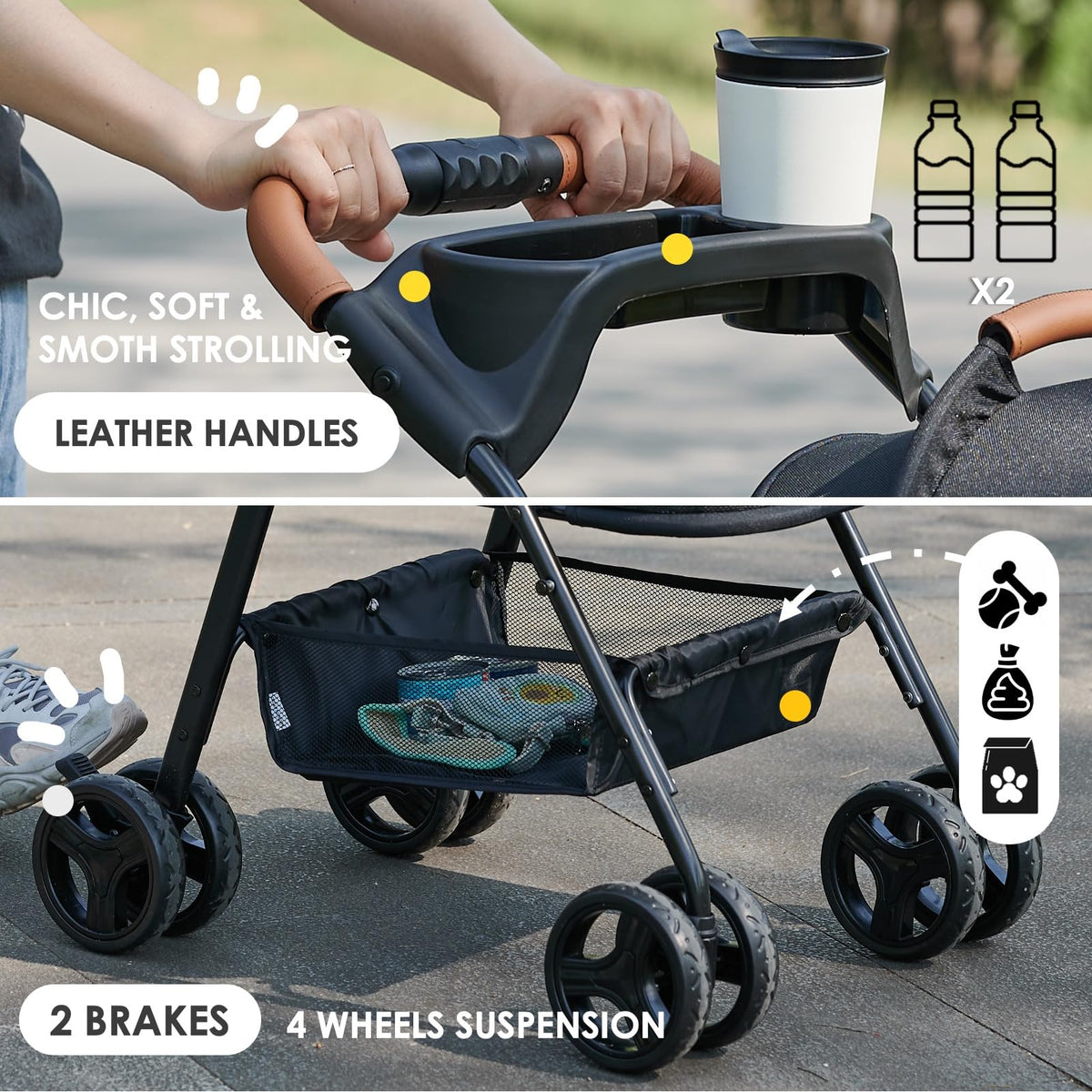3 in 1 Folding Dog Stroller with Removable Carrier A316