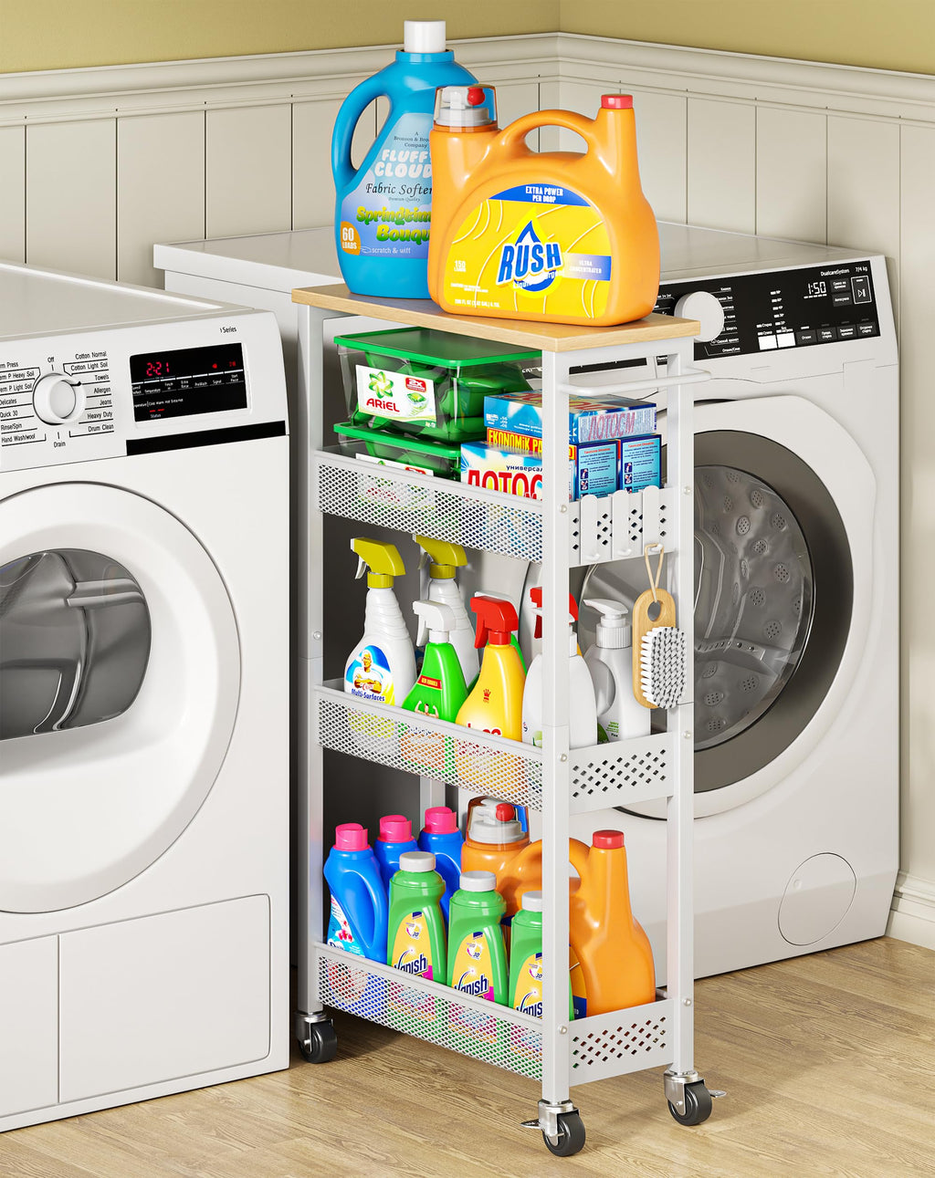 Laundry Room Organization Cart with Casters Y94357