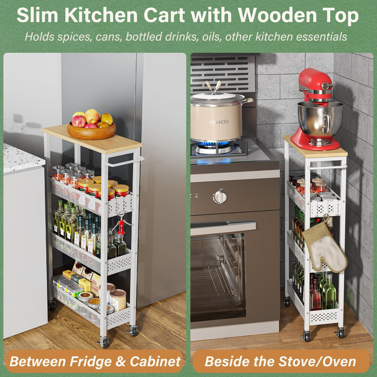 Laundry Room Organization Cart with Casters Y94357