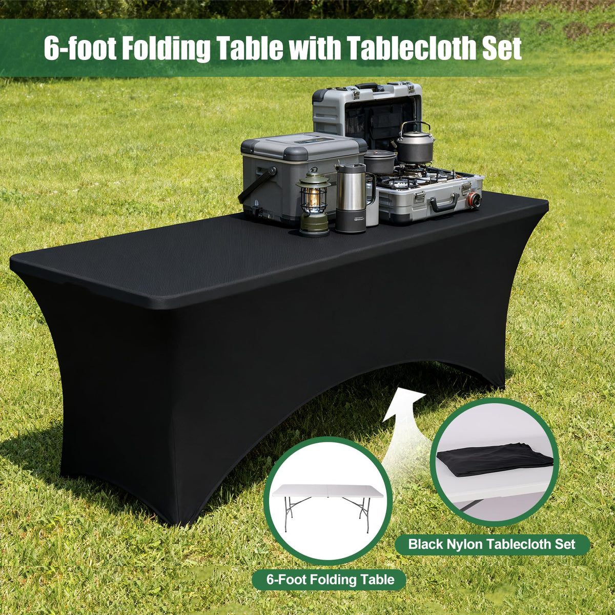 6FT Portable Folding Table with Black Tablecloth B7012