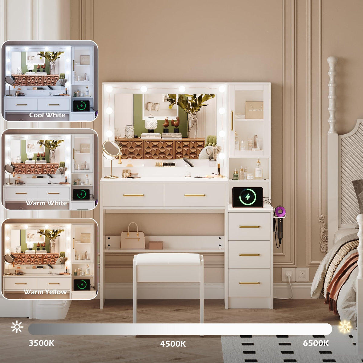 White Vanity Table with Drawer and Mirror N48084