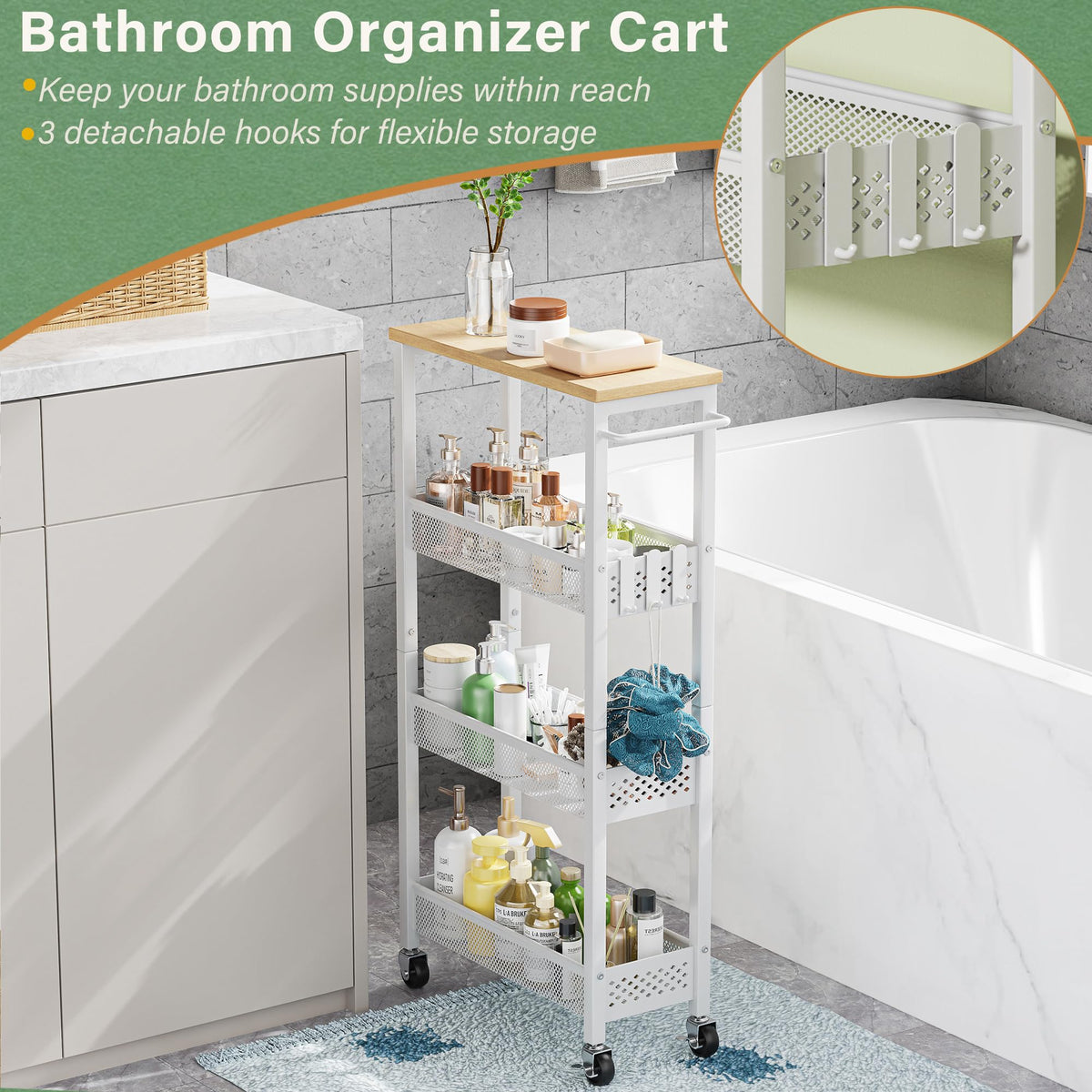 Laundry Room Organization Cart with Casters Y94357