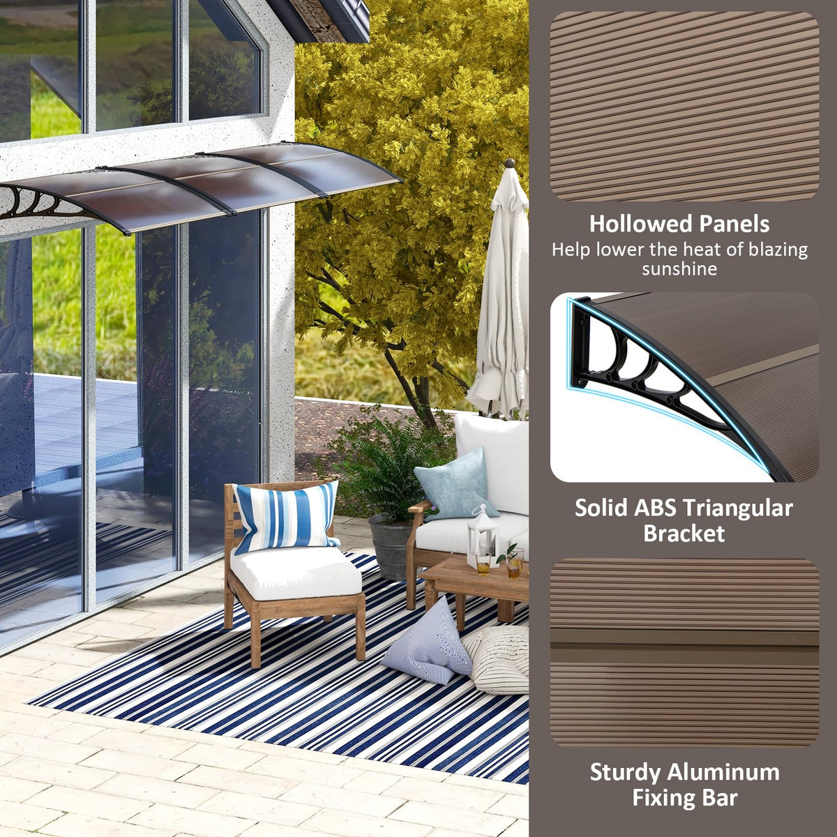 46”x38” UPF 50+ Polycarbonate Window Door Awning Q177119