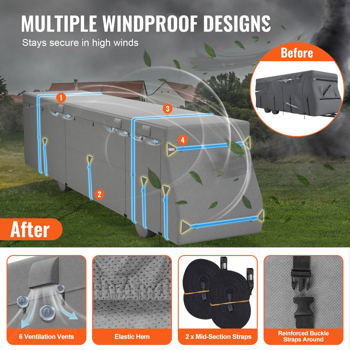 40-43 ft Non-Woven Fabric Waterproof RV Cover with Storage Bag C871
