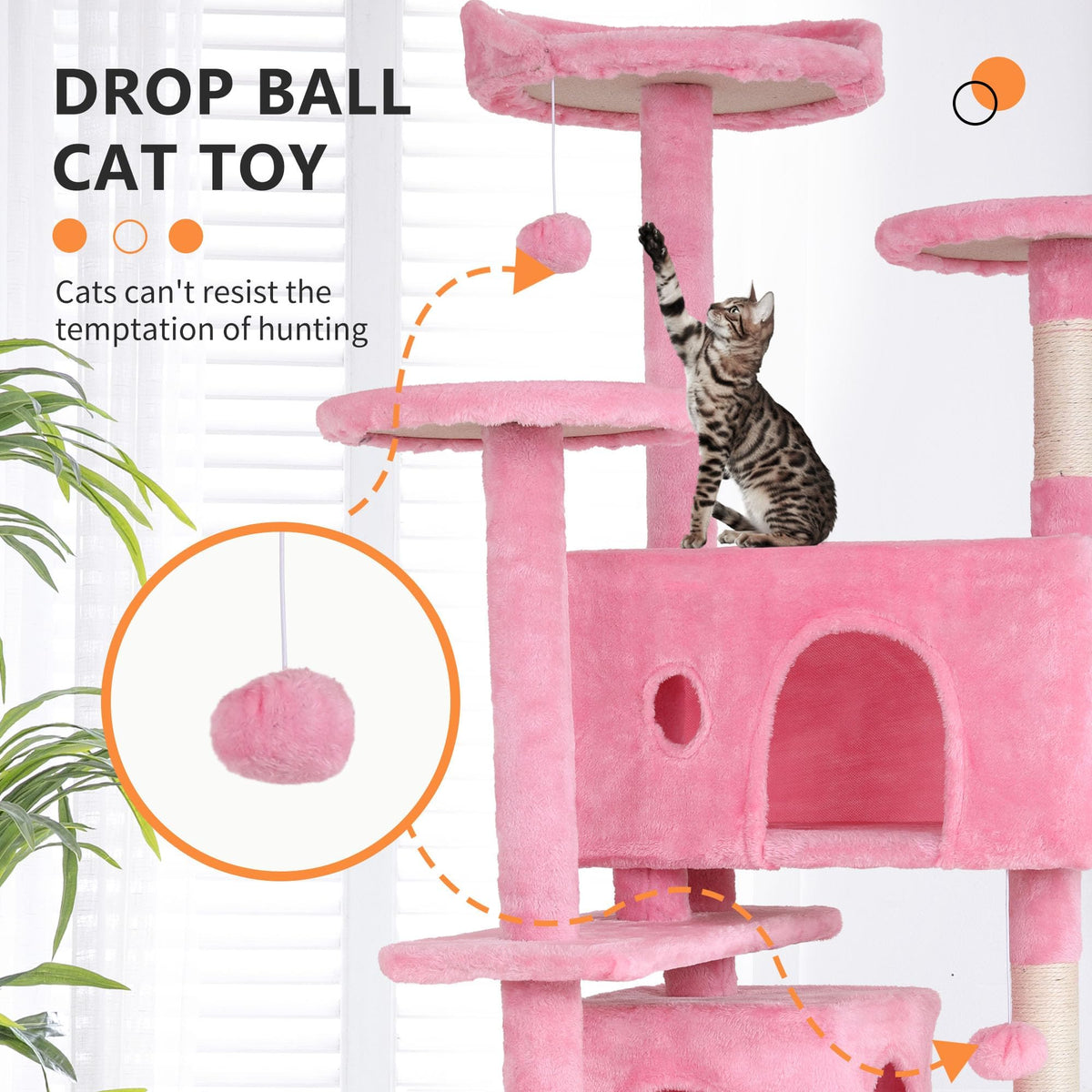 70-inch Pink Multi-Level Cat Tower & Cat Condo with Scratching Post O145