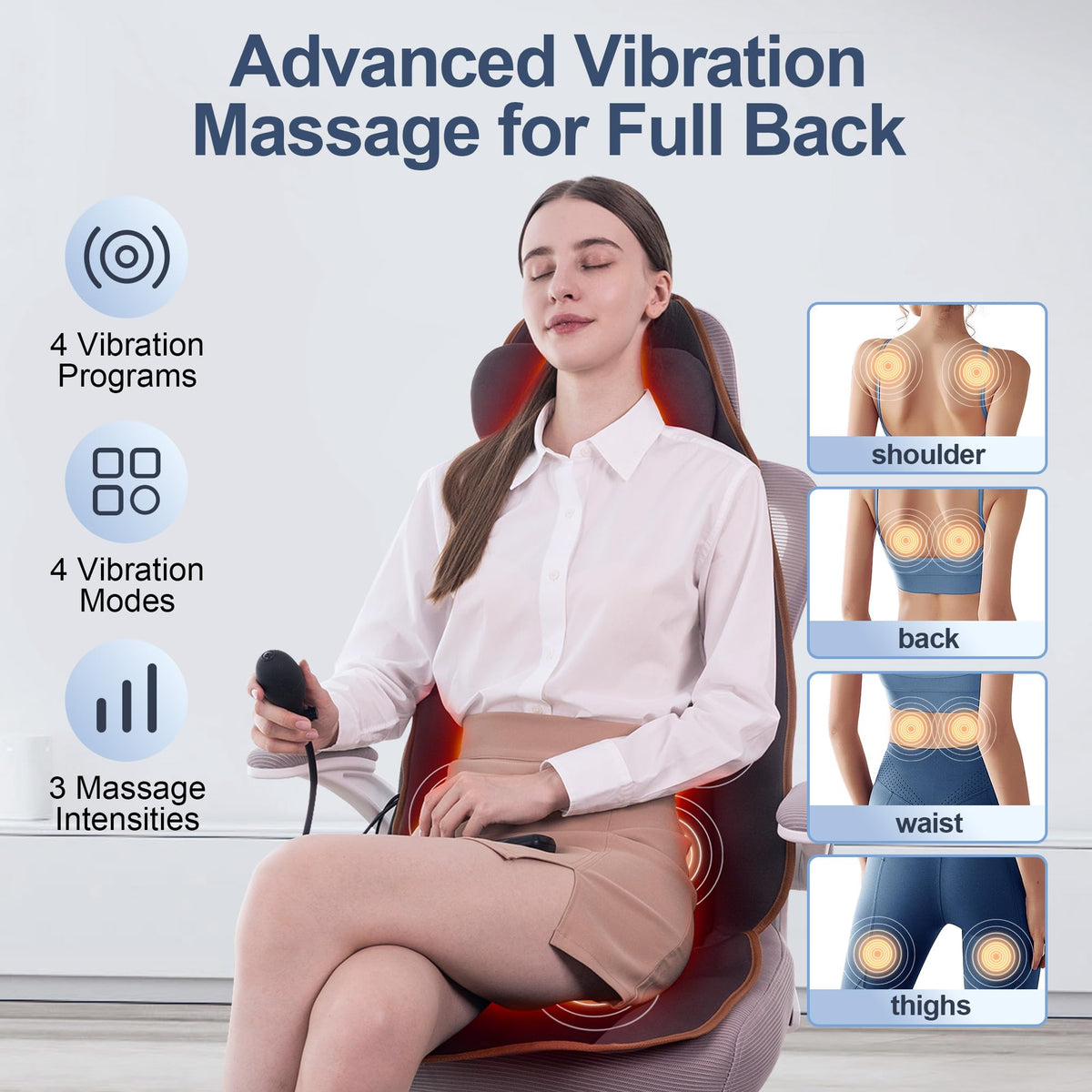 Vibration Back Massager with Heat, 8 Motor Massage Seat Cushion L1928
