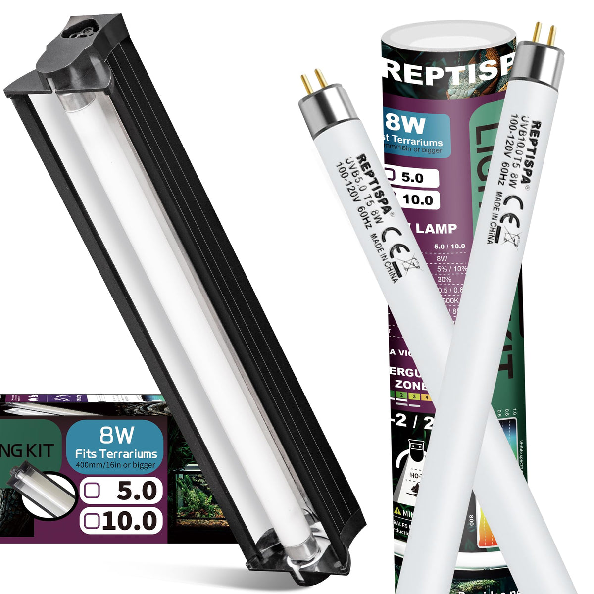 8W T5 HO UVB Fluorescent Light Fixture Combo Kit J70892