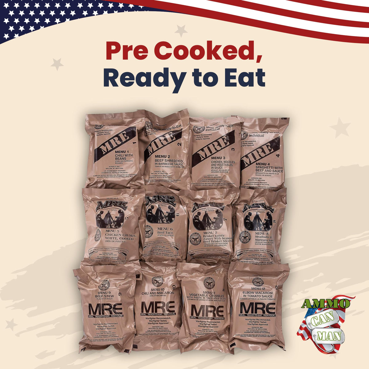 US Military MRE Case Menus 1-12 N643