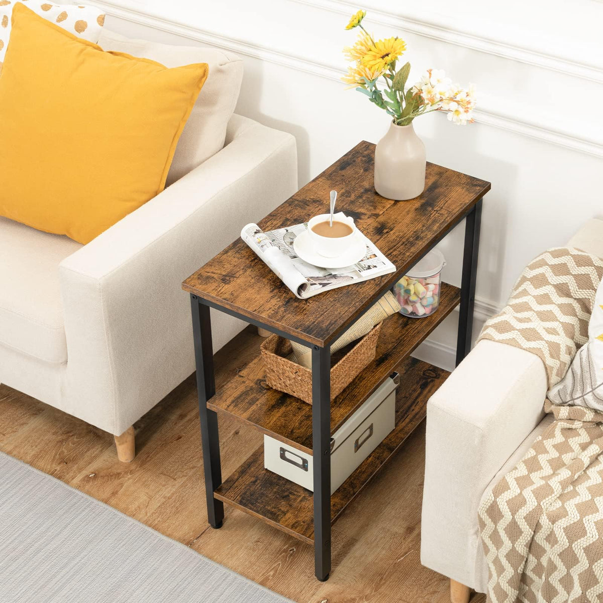 Rustic Brown and Black 3-Tier End Table I867