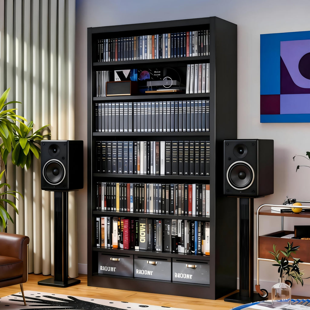 Black 7 Tier Metal Media Storage Cabinet C5187