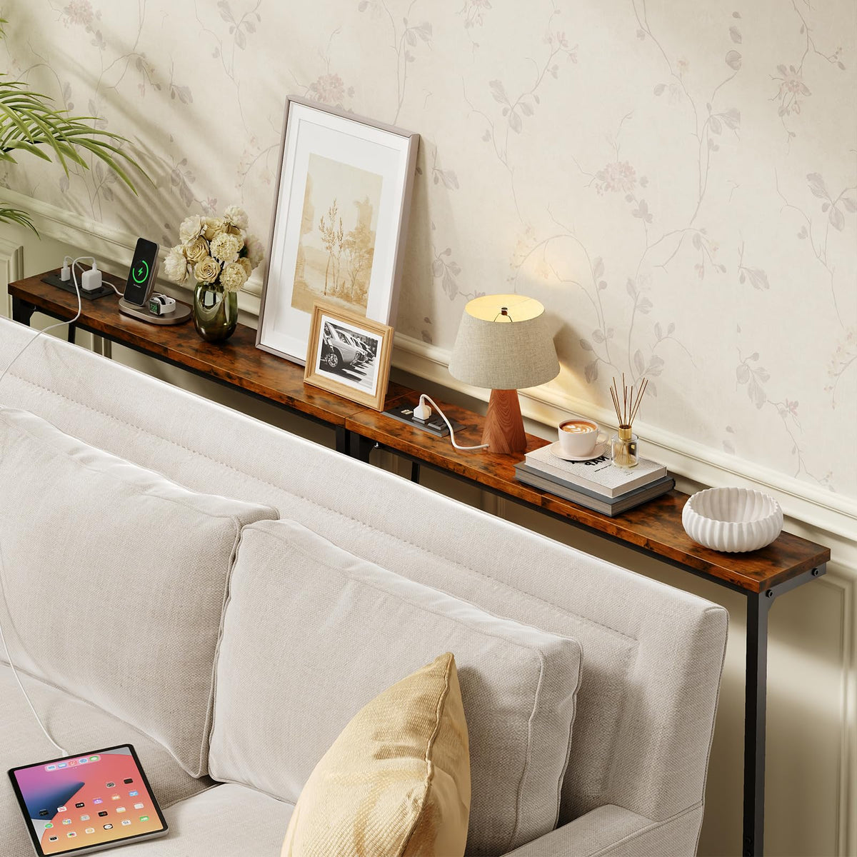63 Inch Narrow Console Table with 2 Power Outlets K818273