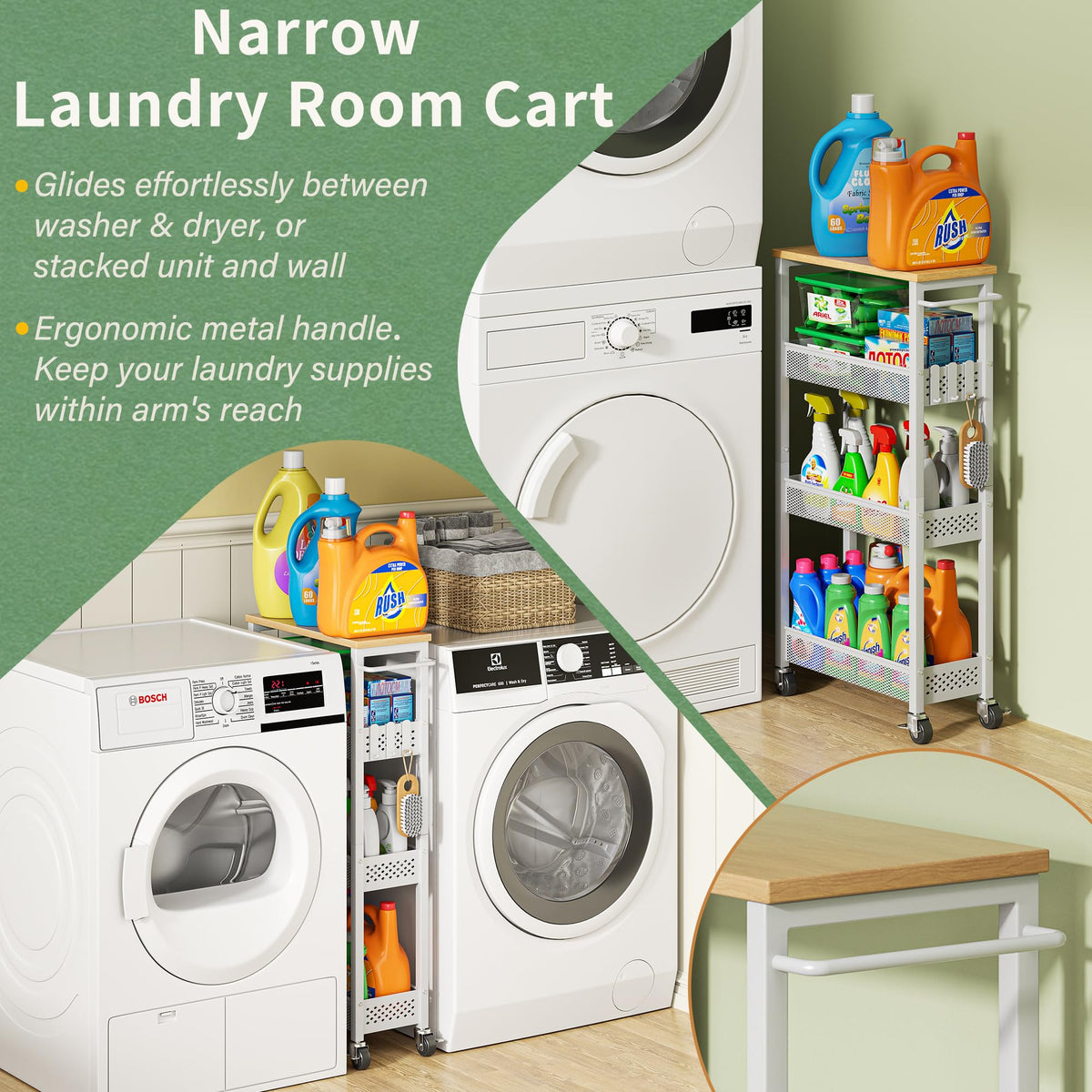 Laundry Room Organization Cart with Casters Y94357