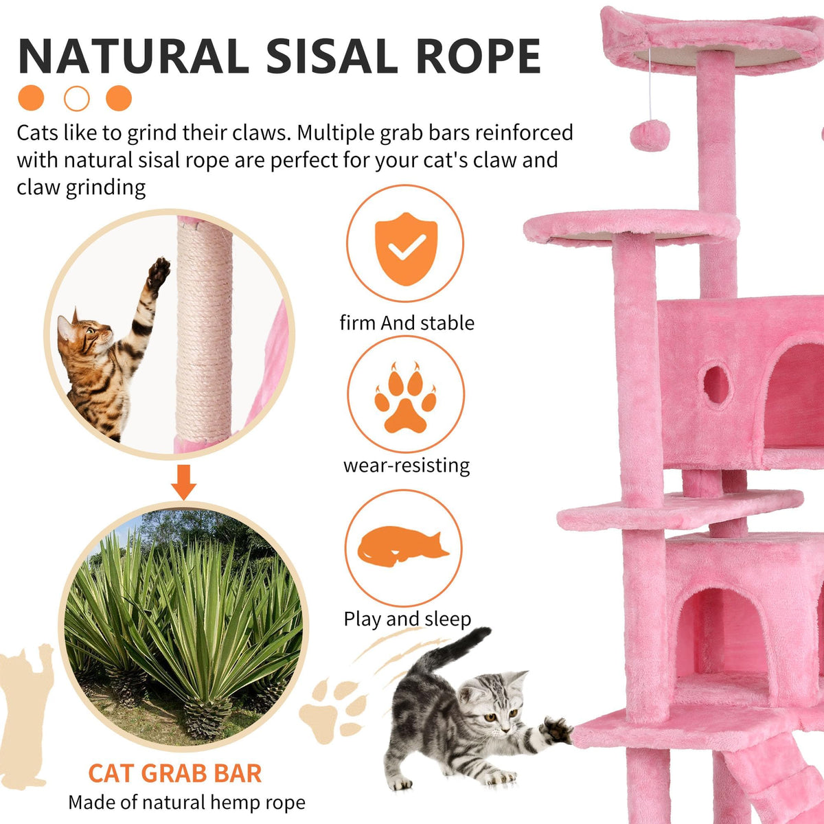 70-inch Pink Multi-Level Cat Tower & Cat Condo with Scratching Post O145