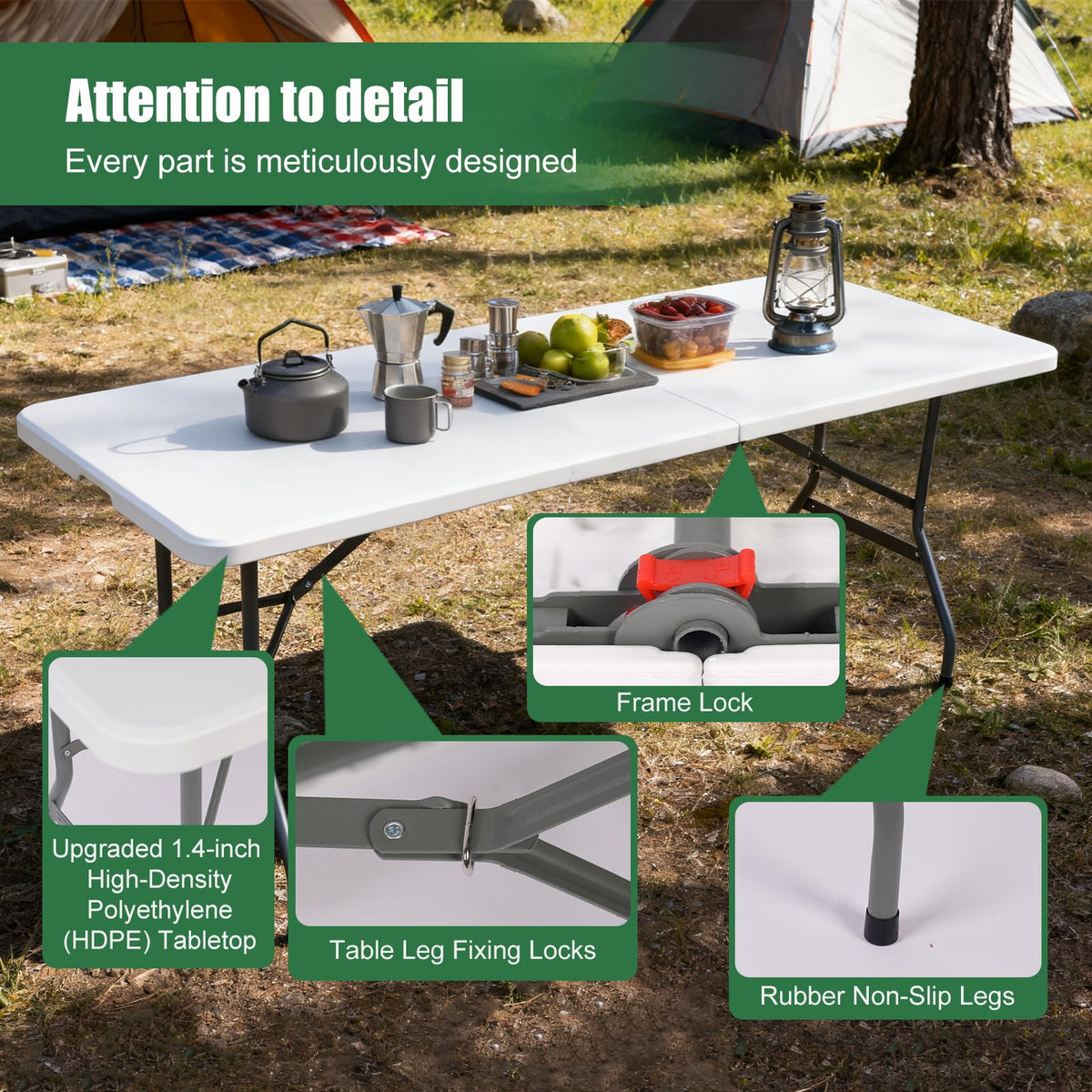 6FT Portable Folding Table with Black Tablecloth B7012