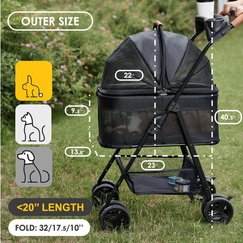 3 in 1 Folding Dog Stroller with Removable Carrier A316