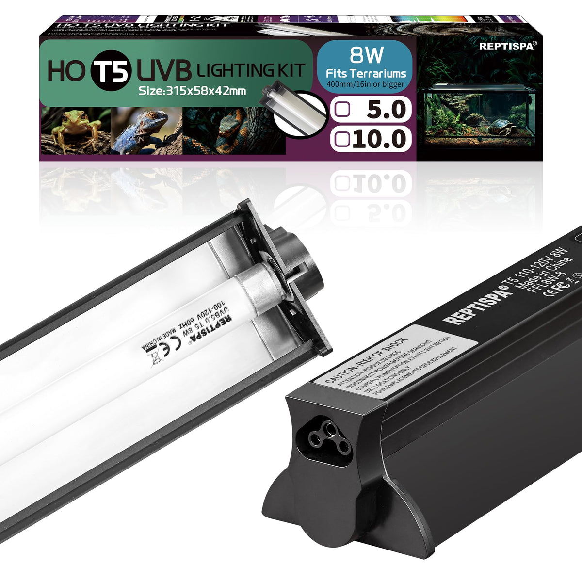 8W T5 HO UVB Fluorescent Light Fixture Combo Kit J70892