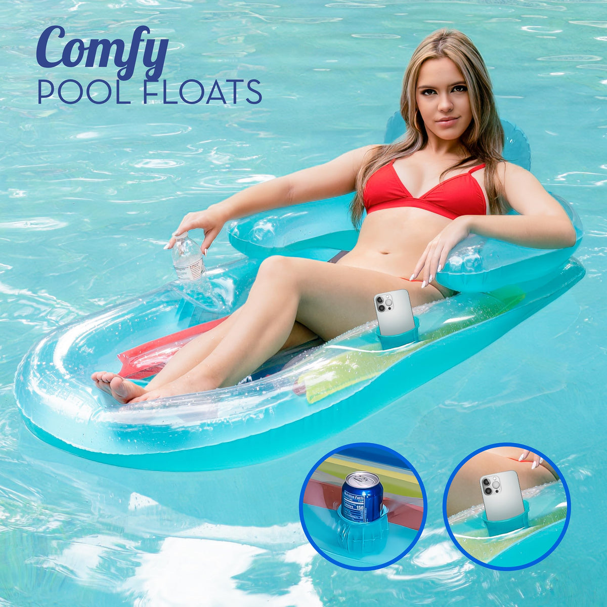 Adult Size Pool Floats Lounger with Cup Holder 2 Pack O569