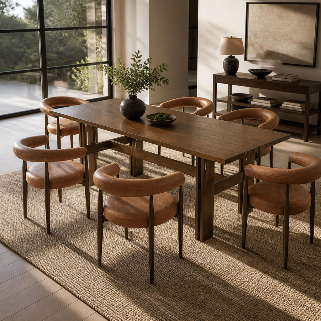 7-Piece Rubber Wood Dining Table Set with Chairs E43990