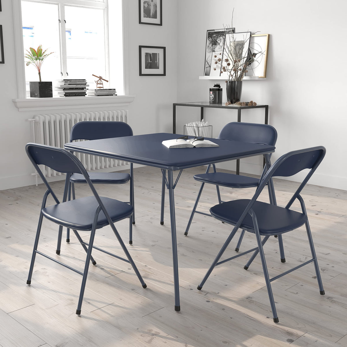 Navy Square Folding Card Table and Chairs Set B898901