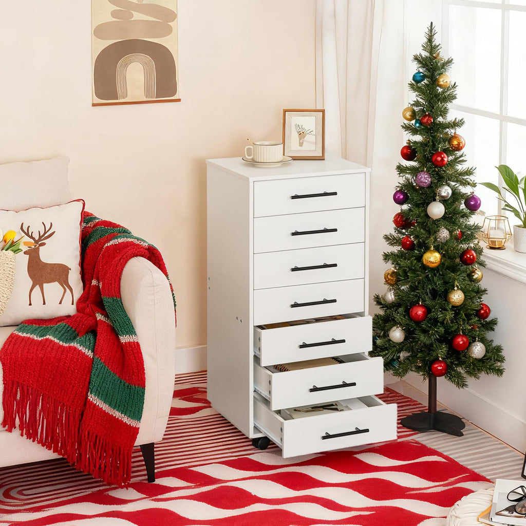 White 7 Drawer Wood File Cabinet X30088